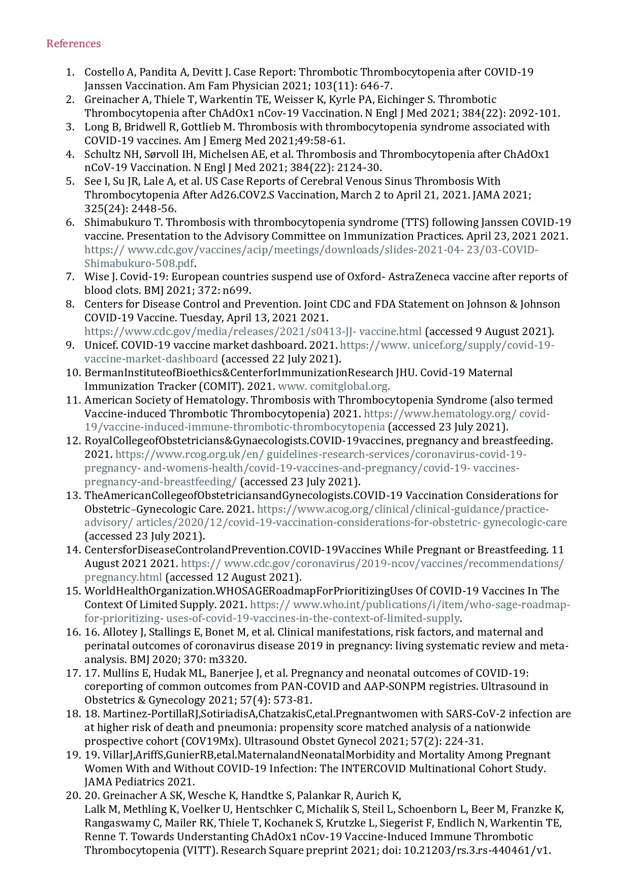 COVAX Робоча група з імунізації матерів, серпень 2021 року